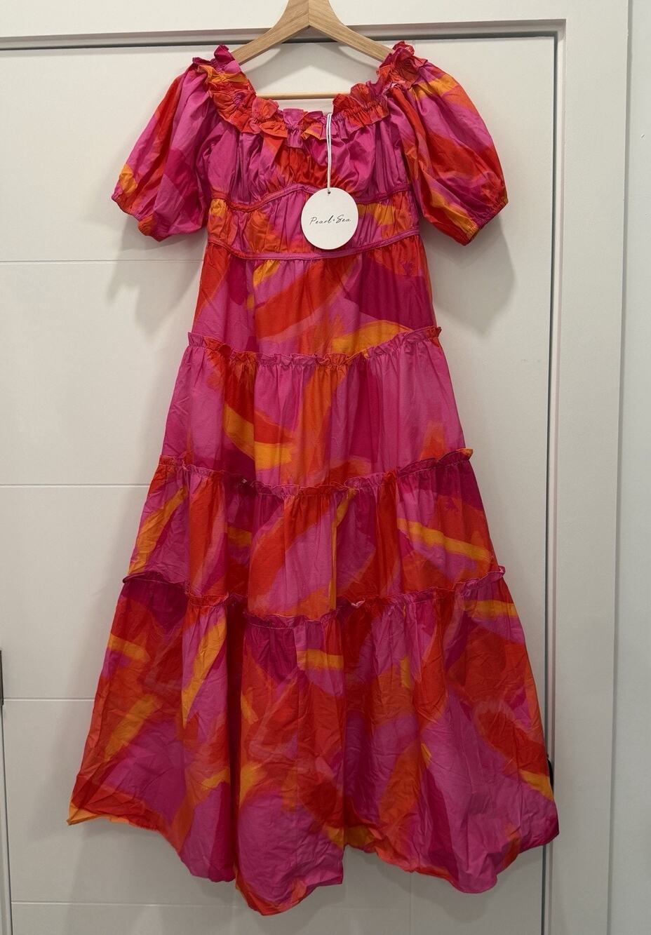 New Pearl & Sea Pink Midi Dress Tiered Cotton Size 6 Tallulah NWT